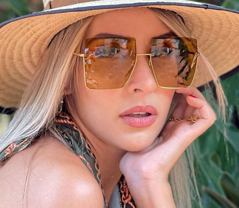 Calanovella Half Frame Sunglasses Women Luxury Brand Designer Oversized Square Shades Men UV400 Vintage Glasses Fashion Eyewear Gafas De Sol