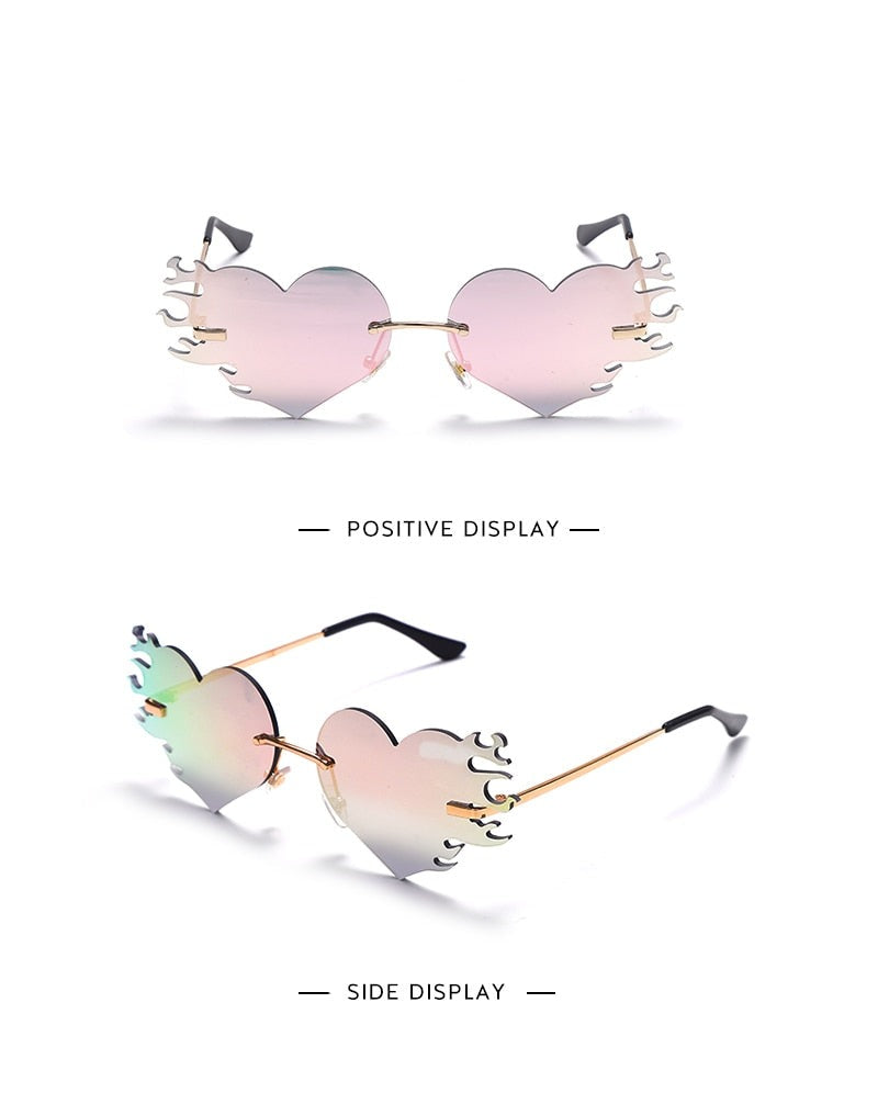 Calanovella New Punk Heart Sunglasses Women Rimless Sun Glasses Men