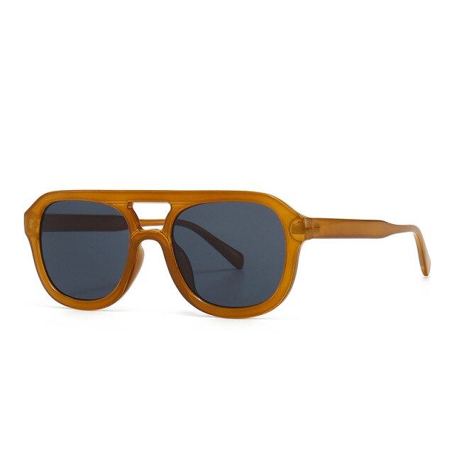 Calanovella Vintage Retro Round Sunglasses Double Bridges Fashion Jelly Color Eyewear Trending Leopard Tea Sun Glasses Shades UV400