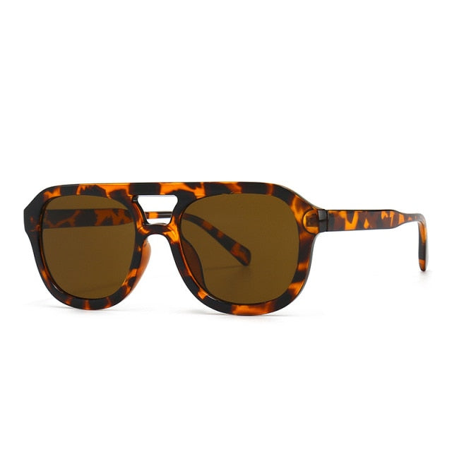 Calanovella Vintage Retro Round Sunglasses Double Bridges Fashion Jelly Color Eyewear Trending Leopard Tea Sun Glasses Shades UV400