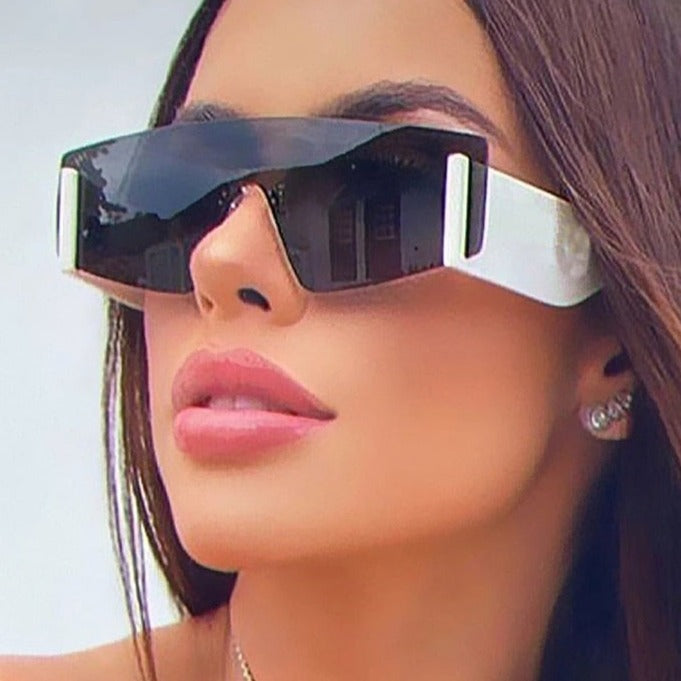 Calanovella Square Oversized Sunglasses One Lens Brand Designer Sunglasses Rimless Fashion Men Women Shades UV400 Vintage Glasses