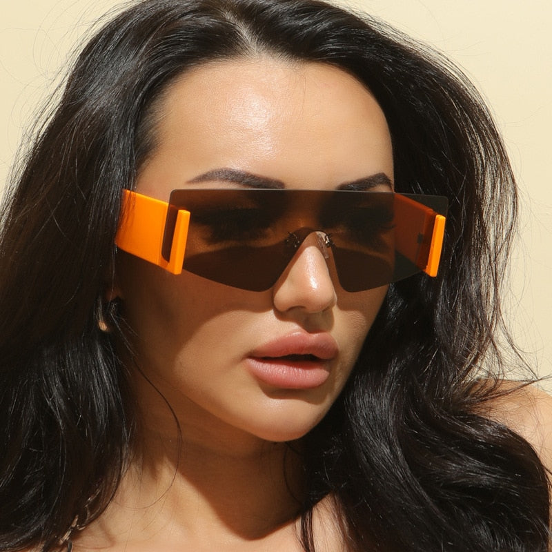 Calanovella Square Oversized Sunglasses One Lens Brand Designer Sunglasses Rimless Fashion Men Women Shades UV400 Vintage Glasses