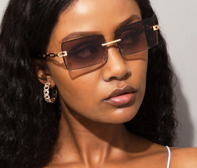 Calanovella Vintage Rectangle Sunglasses Women Brand Designer Rectangular Sun Glasses Men UV400 Driving Shades Retro Frameless Eyewear