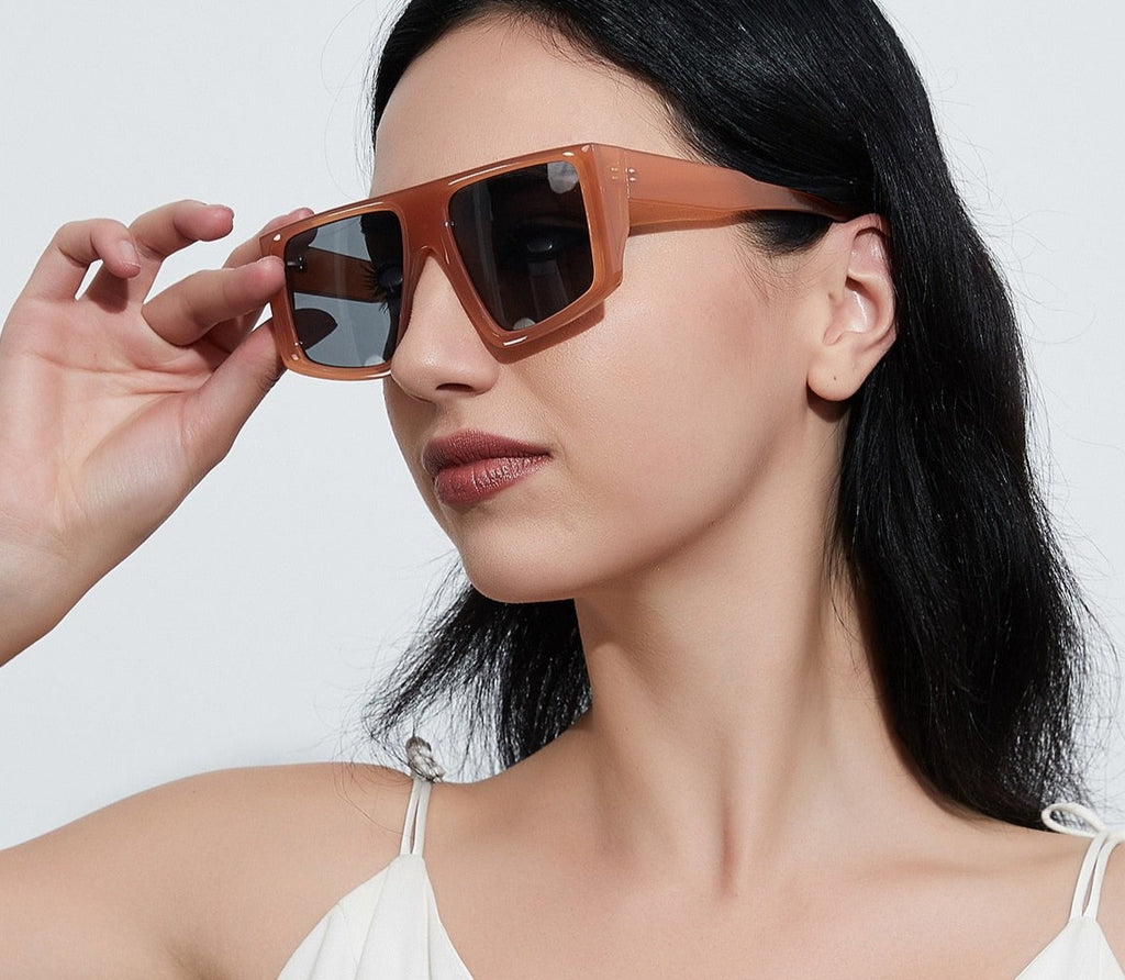 Calanovella Trendy Oversized Square Women Sunglasses Vintage Flat Top
