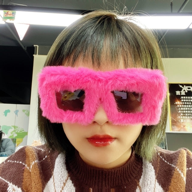 Calanovella Trendy Cat Eye Kardashan Sunglasses Women Punk Soft Fur