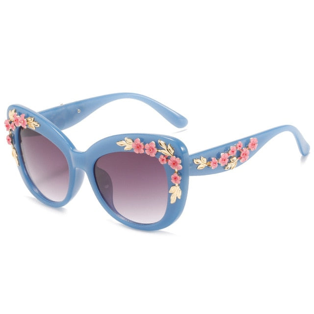 Calanovella Unique Luxury Flower Sunglasses Women Vintage Cat Eye Sun
