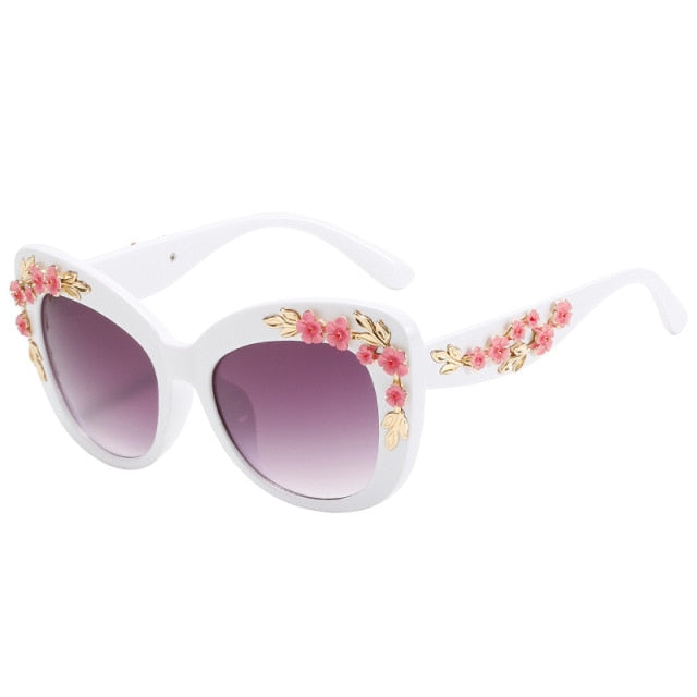 Calanovella Unique Luxury Flower Sunglasses Women Vintage Cat Eye Sun