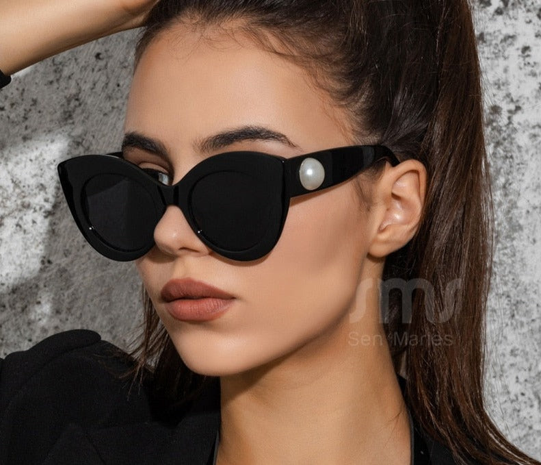 Calanovella Cat Eye Sunglasses Women Oversized Sun Glasses Pearl UV400