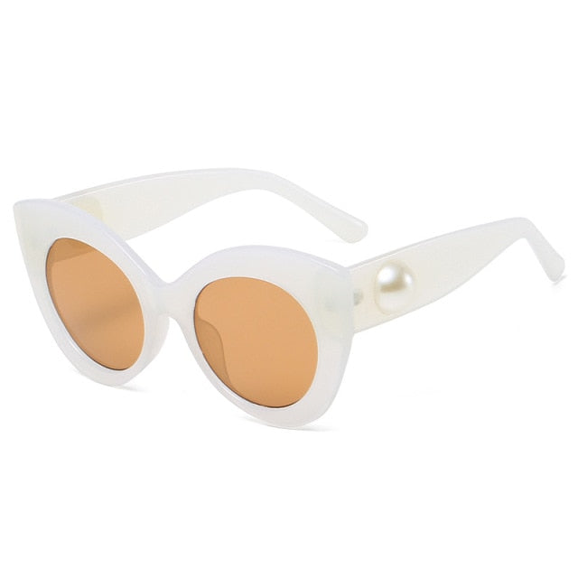 Calanovella Cat Eye Sunglasses Women Oversized Sun Glasses Pearl UV400