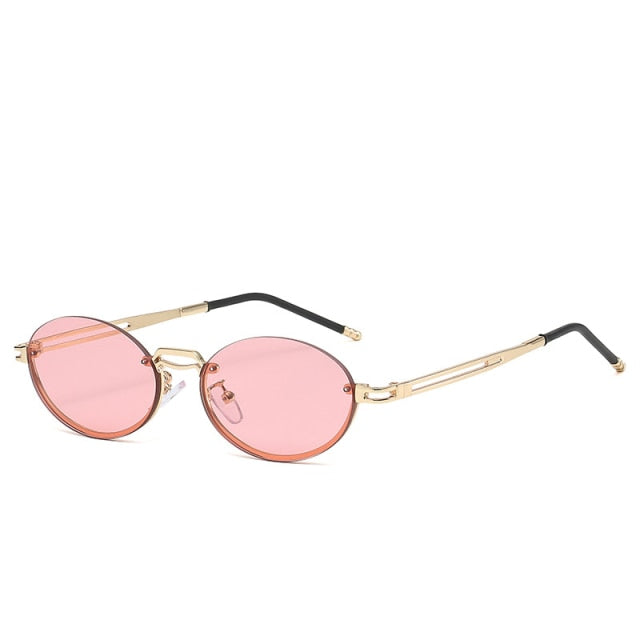 Calanovella Vintage Oval Sunglasses Women Men Classic Rimless Sun