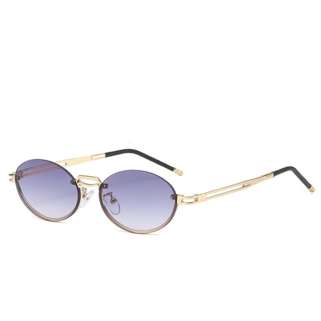 Calanovella Vintage Oval Sunglasses Women Men Classic Rimless Sun