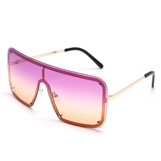 Calanovella Square Goggle Sunglasses One Piece Women Sunglasses Oversized Rimless Glasses Men Brand Designer Eyeglass Oculos De Sol Feminino