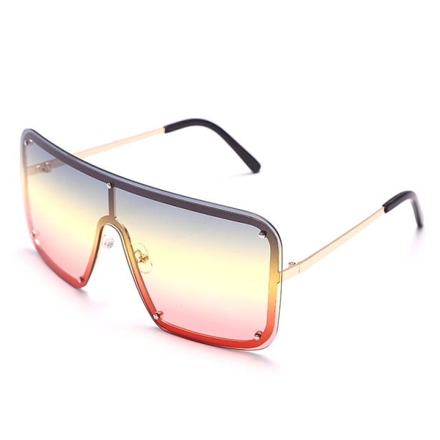 Calanovella Square Goggle Sunglasses One Piece Women Sunglasses Oversized Rimless Glasses Men Brand Designer Eyeglass Oculos De Sol Feminino