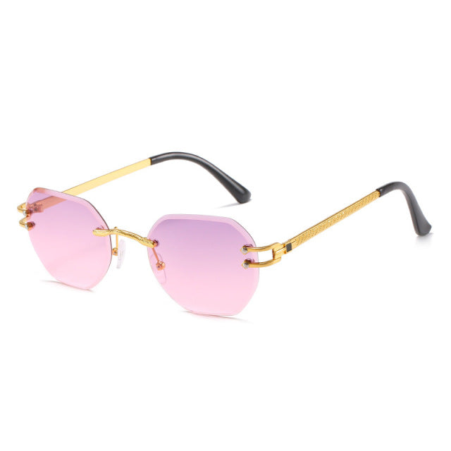 Calanovella Retro Polygon Round Women Sunglasses Fashion Rimless Clear