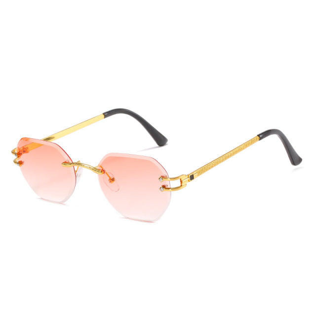 Calanovella Retro Polygon Round Women Sunglasses Fashion Rimless Clear