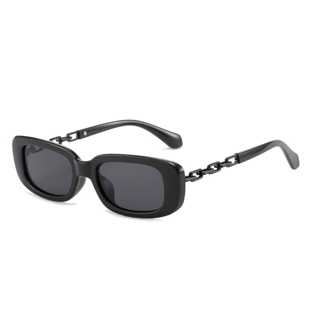 Calanovella Retro Rectangle Sunglasses Women Fashion Metal Chain