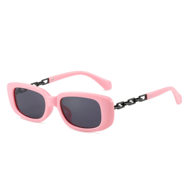 Calanovella Retro Rectangle Sunglasses Women Fashion Metal Chain