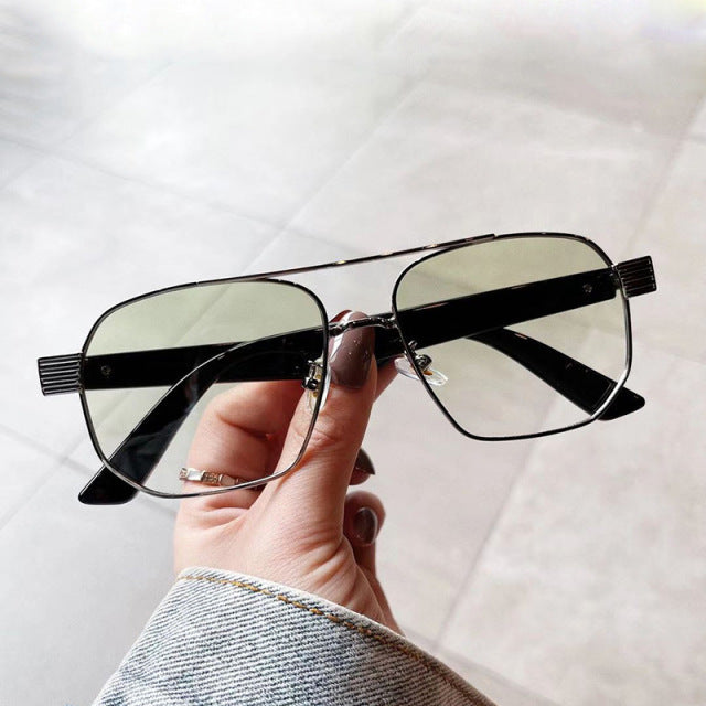 Calanovella Fashion Square Sunglasses Double Bridges Metal Anti-Blue