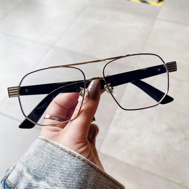 Calanovella Fashion Square Sunglasses Double Bridges Metal Anti-Blue
